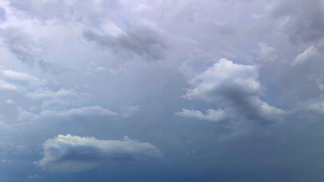 Sky of Cumulus Clouds: A vast expanse of the sky filled with fluffy cumulus clouds, some catching the sunlight, others darker, suggesting impending weather change.