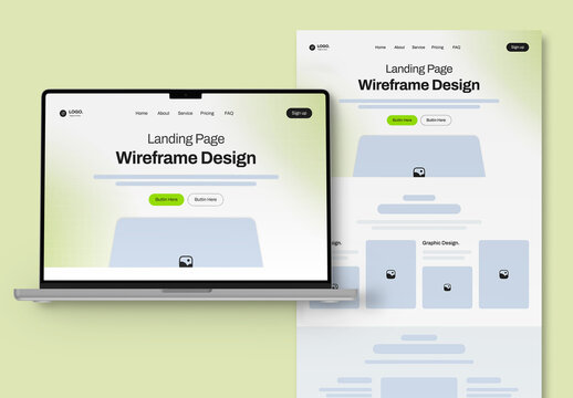 Website Landing Page Wireframe Design Template with UI UX Layout
