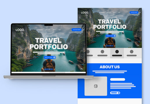 Modern Travel Landing Page Wireframe UI Template Layout