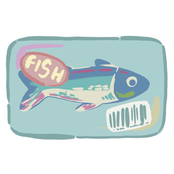 Fish Product Label Packaging Vector Illustration