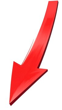 A large, shiny, red arrow pointing downwards