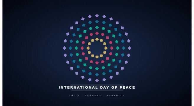 International day of peace motion with colorful geometric mandala pattern animation