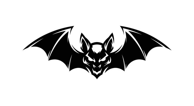 Black bat head with wings spread.
