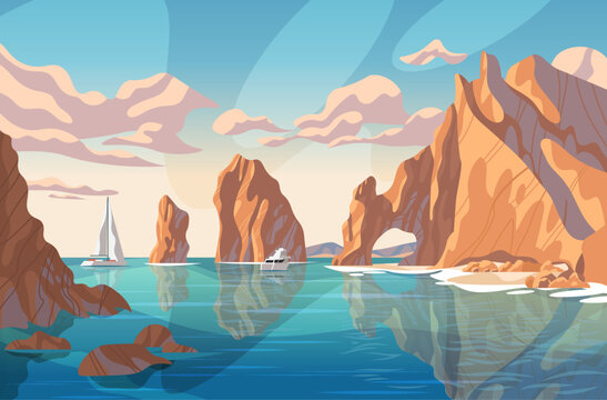 Los Cabos Mexico travel destination coastal landscape iconic rock formations turquoise sea boats scenic sky contemporary banner
