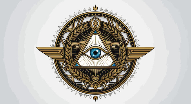 All seeing eye with wings symbol.