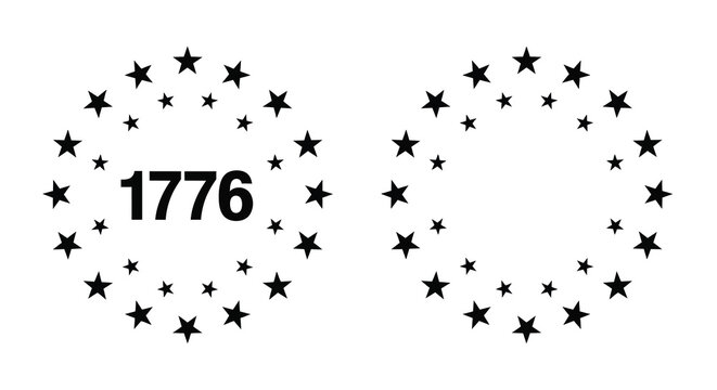 Circular star arrangement with number one seven seven six black silhouette on white