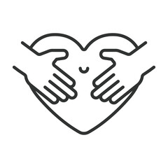 Obraz premium Pregnancy care, icon in line design. pregnancy, hands, heart, mother, baby, care, love on white background vector. Pregnancy care editable stroke icon