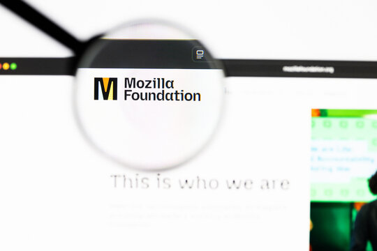 Milan, Italy 2026, 20 Apr Closeup of Mozilla Foundation website on a laptop screen. Mozilla Foundation logo under a magnifying glass.