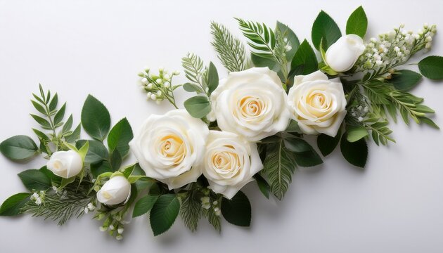 Floral Corner Arrangement With White Roses And Greenery Image