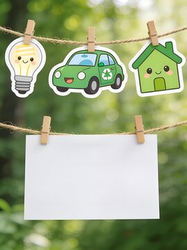 Eco Friendly Cartoon Symbols on Clothesline