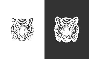 A striking illustration of a tigers face presented in a split black and white composition © DzgnVibe