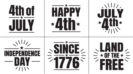 Obraz premium Minimalist fourth of july text labels with stars and rays for patriotic american holiday celebration design collection.