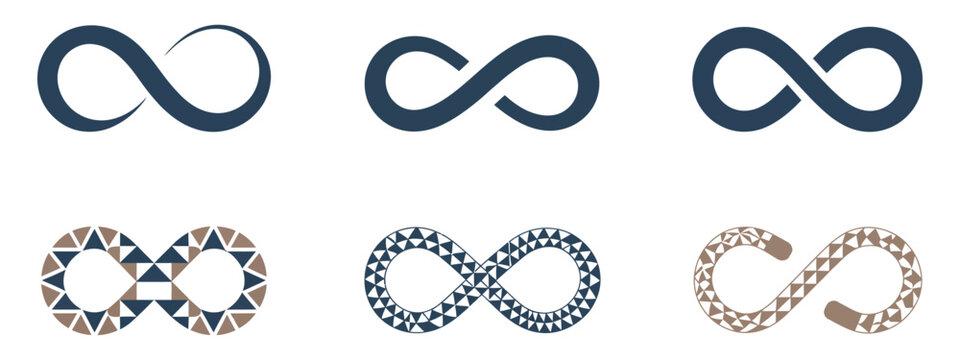 Infinity Symbol Loop Abstract Design with Minimal Geometric Forms, Metallic Surface Texture, Continuous Flow Concept, and Modern Elegant Vector Style Illustration.