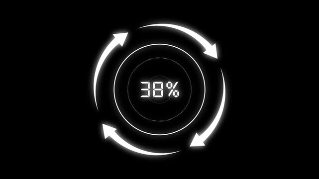 Circular rotation arrows and twenty two percent progress indicator. Circular loading indicator for mobile application software boot. Digital rotation arrows animation for tech screen.