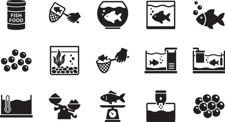 Aquarium Fish Care and Pet Shop Silhouette Icon Set – Fish Tank Equipment Vector Collection   © Open Expression