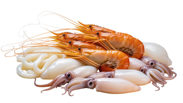 Raw shrimp and squid rings assortment