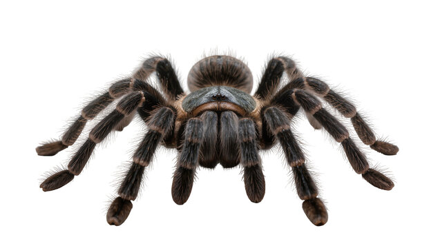 Fluffy tarantula spider with hairy legs and segmented body