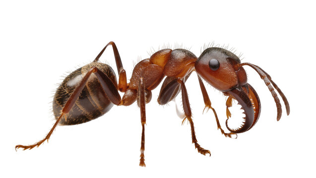 Red ant with large mandibles and segmented body