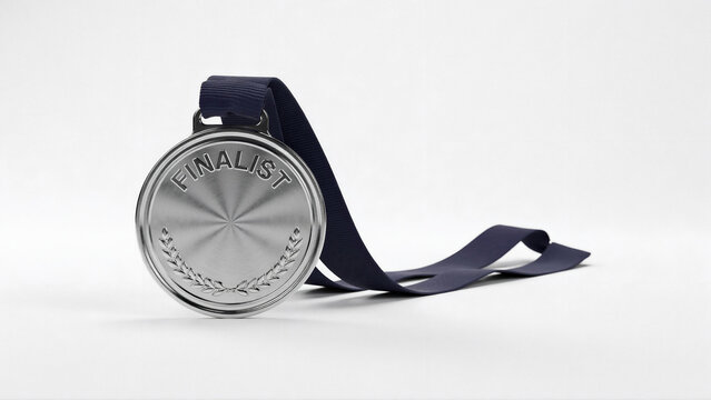 Silver Medal Finalist Isolated White Background - Achievement Concept - Football Soccer Tournament Award Symbol and Completion Icon