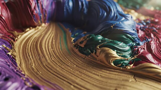 Abstract swirls of vibrant paint create a dynamic and textured visual composition.