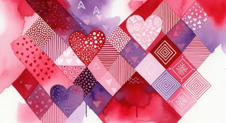 Obraz premium Colorful geometric hearts and shapes abstract design