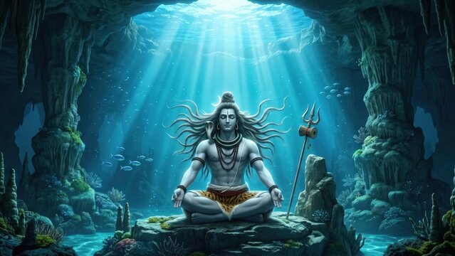 Lord Shiva Meditation Underwater Mahadev In Deep Ocean Samadhi
