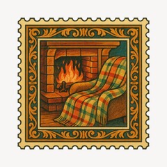 Obraz premium Cozy vintage fireplace illustration