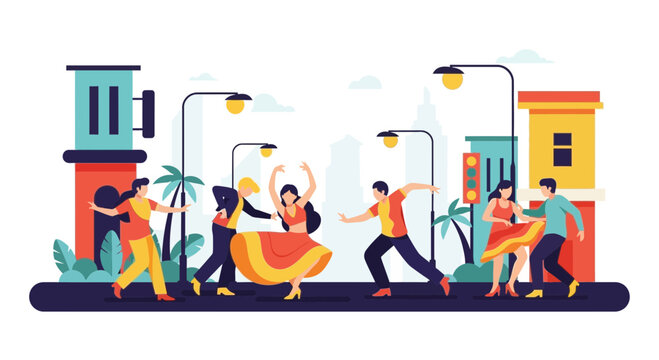 People dancing in a street scene.