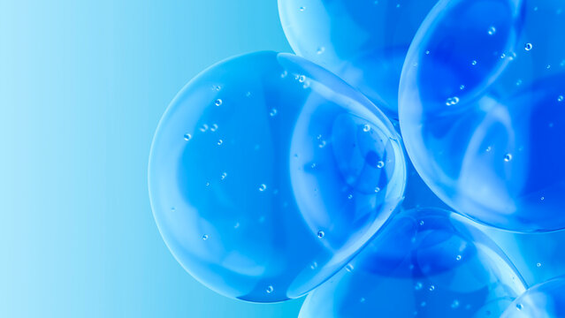 3D aqua glass sphere with liquid bubbles and gradient space