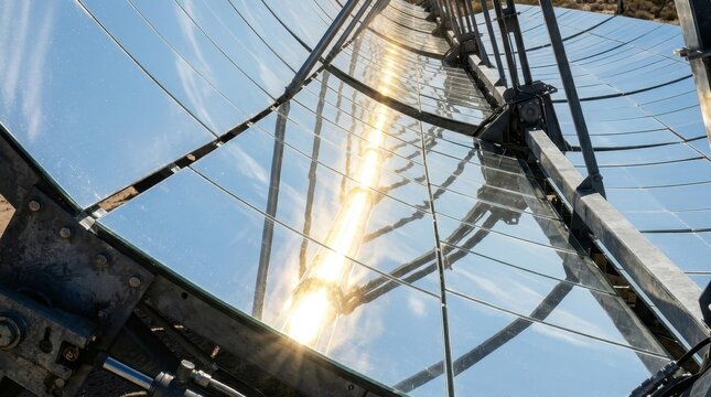 Sunlight reflected on a concentrated solar power tower, harnessing renewable energy for the grid