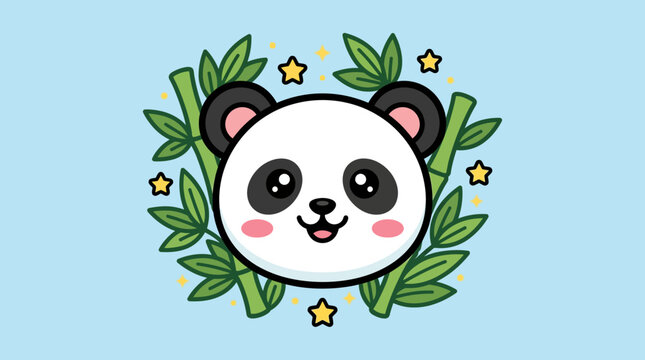 Cute Cartoon Panda Face Closeup.