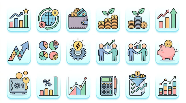 Financial Icons Set Business Growth Investment and Savings.