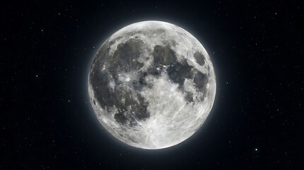 Fototapeta premium Full moon shining in the deep night sky surrounded by distant stars