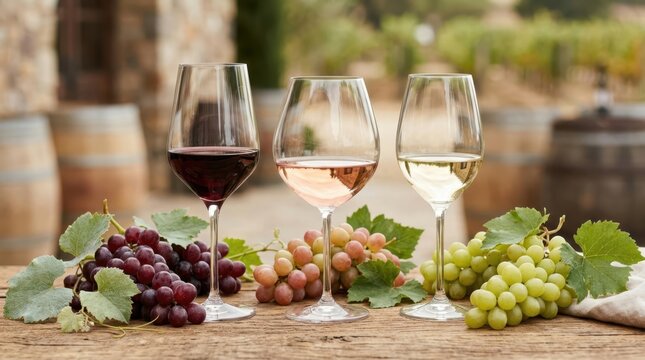 Enjoy a selection of red, ros&eacute;, and white wine with fresh grapes