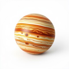 Fototapeta premium Planet surface shows swirling bands, warm colors. Texture resembles fluid dynamics, creating abstract patterns. Light reflects softly.