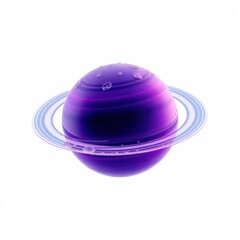 Fototapeta premium Purple planet with rings. Smooth surface, bright highlights, isolated on white background. Minimalist digital rendering.
