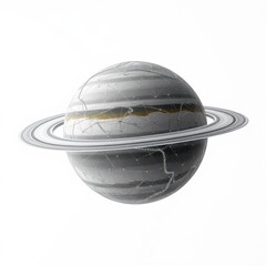 Fototapeta premium Planet with rings. Mesh lines cover surface. Gold band visible. Minimalist style, white background. Futuristic design, digital illustration.