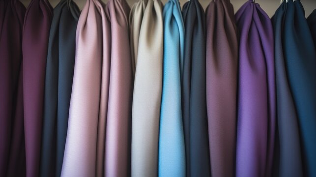 Close up of colorful modal fabric rolls on display