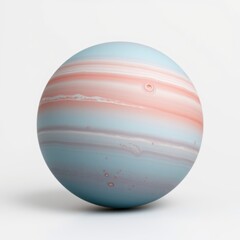 Fototapeta premium Planet surface shows layered bands, pinkish hues mixed with blue tones. Visible storm spot dominates central area. Smooth texture.
