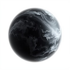 Fototapeta premium Dark planet surface features swirling clouds. Gray, white tones dominate visual space. Round shape suggests celestial body.
