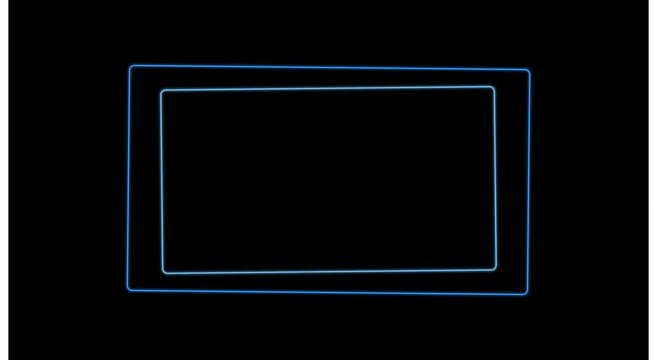 Minimalist neon blue rotating frames motion on animation black background