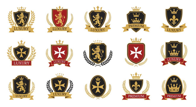 Luxury Emblems & Crests Collection: Heraldic Shields, Crowns, Lions, Maltese Crosses