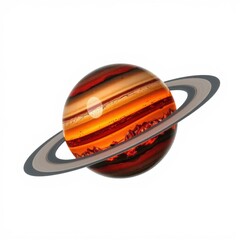 Fototapeta premium Planet with rings visible. Orange, brown hues dominate surface. Light reflection creates bright spot. Striking celestial body.
