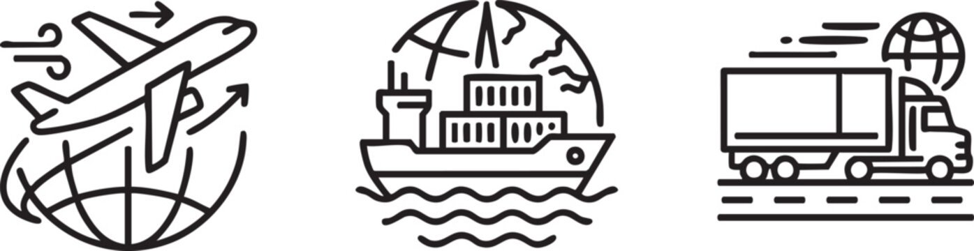 modern supply chain export shipping outline icon pack
