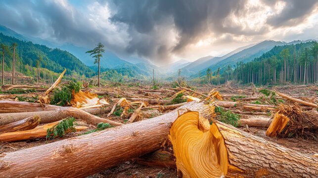 Severe Windstorm Aftermath in Forest Landscape with Downed Trees