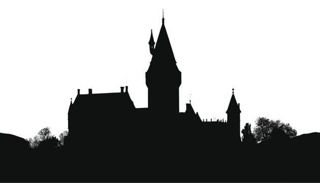 Castle silhouette features multiple towers and turrets rising against a bright backdrop, presenting a classic fairy tale aesthetic that is well suited for creative layouts and storybook designs.