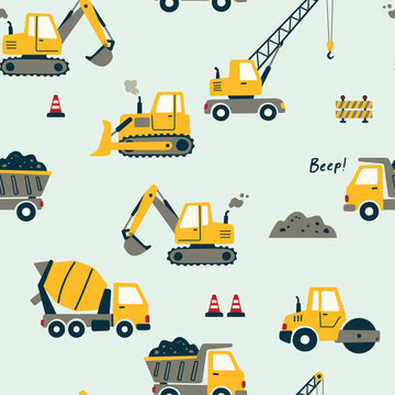 Construction Vehicles Seamless Pattern