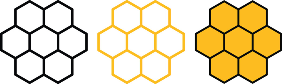 Honeycomb icon set. Beekeeping industry sign.  organic farming vector icons.  natural food and biology design.  grid pattern showcasing honeycomb 