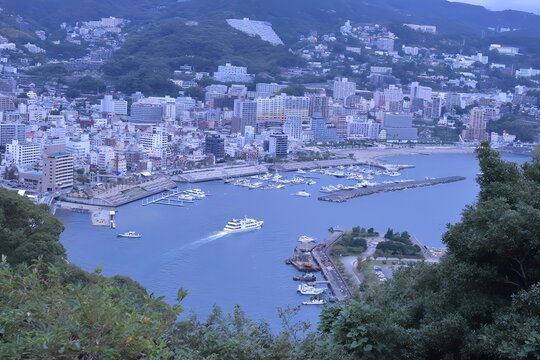 Panoramic View of Atami Harbor and Cityscape in Shizuoka, Japan