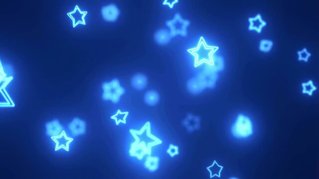 Glowing blue star shapes twinkling in dark night sky bokeh animation
